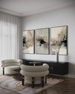 Cargar imagen en el visor de la galería, Set Cuadros Decorativos Abstracto Negro Arena 2-236- Tríptico Modernos y Elegante Estilo Boho en Tonos Neutros
