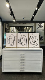 Cargar imagen en el visor de la galería, Set 3 Cuadros Decorativos Abstracto Negro Arena 050 - Estilo Boho Minimalista Trazo Línea Continua-Triptico
