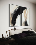 Cargar imagen en el visor de la galería, Set Cuadros Decorativos Abstracto Negro Arena 2 - 212 - Diptico Moderno y Minimalista en Tonos Negro y Beige Colores Neutros Estilo Nordico
