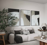 Cargar imagen en el visor de la galería, Set Cuadros Decorativos Abstracto Negro Arena 2 - 243 - Triptico Moderno y Elegante Estilo Nordico Boho Tonos Neutros
