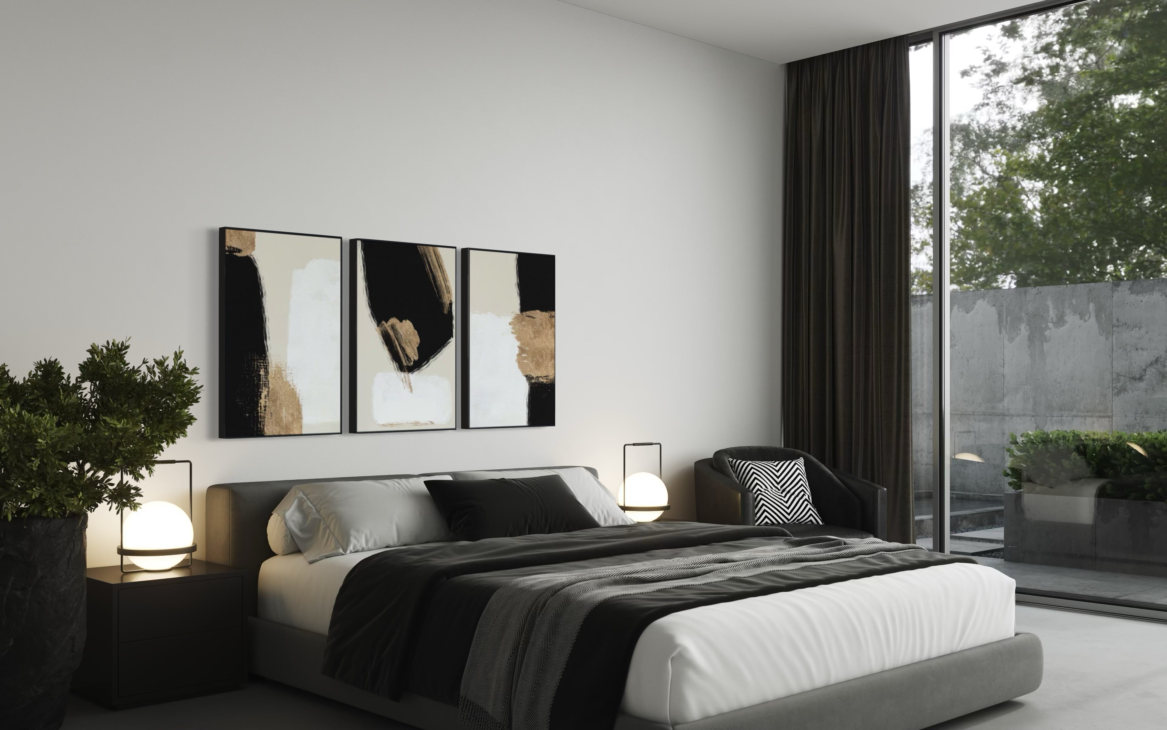 Set Cuadros Decorativos Abstracto Negro Arena 2 - 214 - Triptico Minimalista y Elegante Arte estilo Nordico en Tonos Beige, Negro, Blanco y Dorado Oro