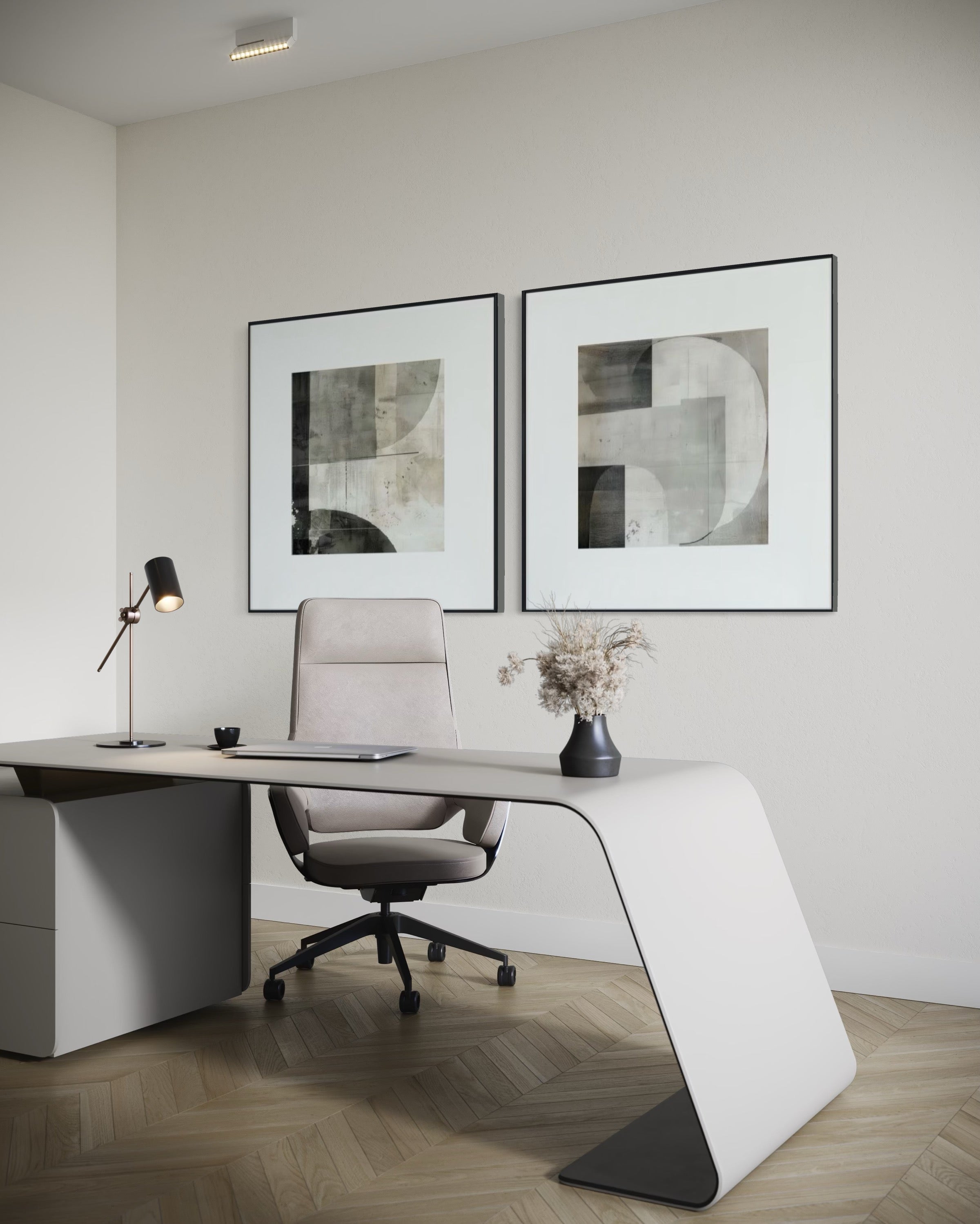 Set Cuadros Decorativos Abstracto Negro Arena 2 - 232 - Diptico Moderno Arte Minimalista Estilo Nordico Tonos Neutros