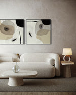 Cargar imagen en el visor de la galería, Set Cuadros Decorativos Abstracto Negro Arena 2-234 - Diptico Moderno y Elegante Estilo Nordico en Beige y Negro Tonos Neutros
