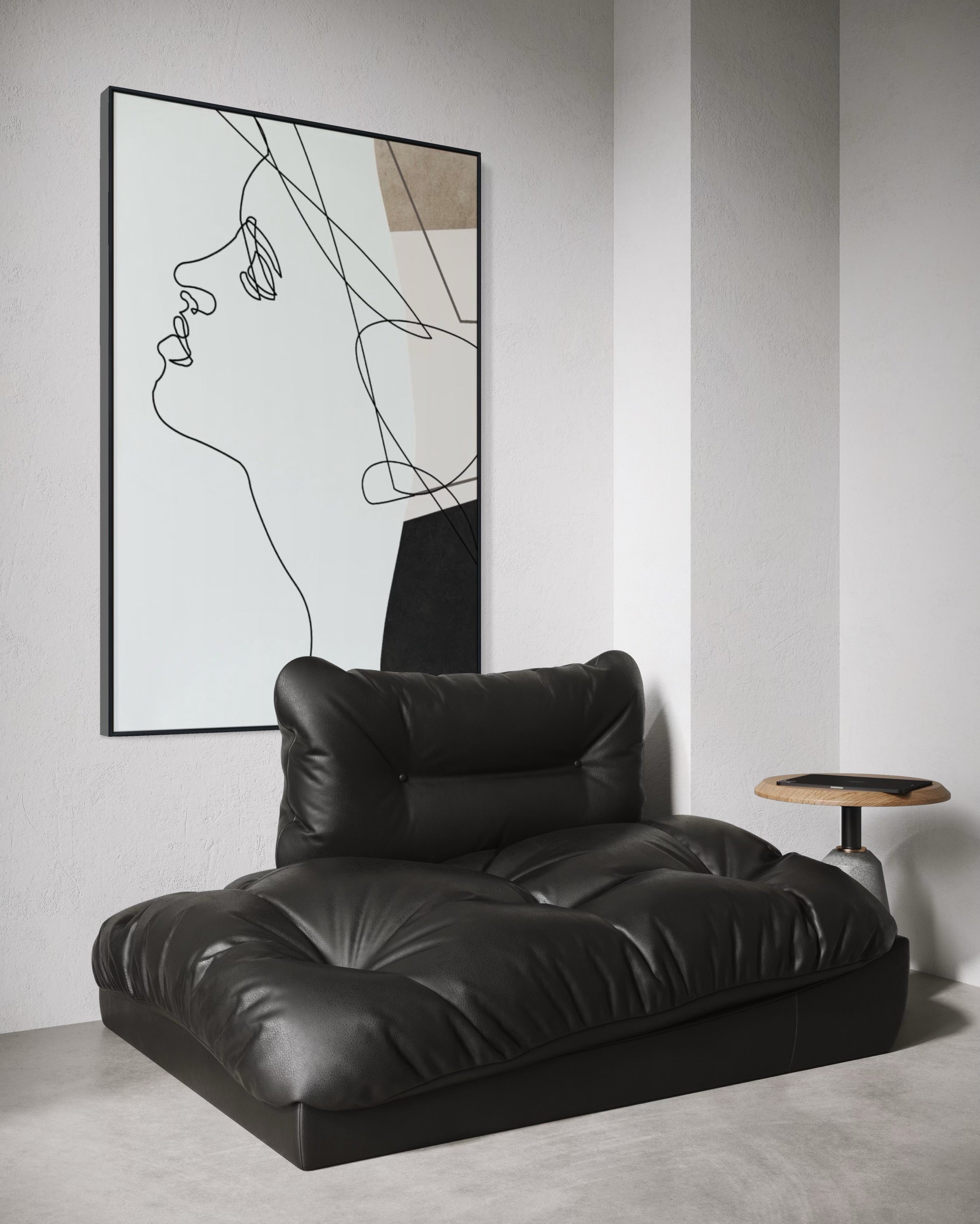 Cuadro Decorativo Abstracto Negro Arena 2-242 Silueta Femenina Arte Lineal Moderno y Minimalista Estilo Nordico Tonos Neutros