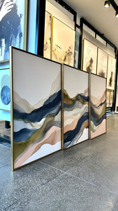 Set de 3 Cuadros Decorativos Abstract Colors 3-316 - Arte Moderno y Juvenil en tonos Verde, Azul y Beige-Triptico