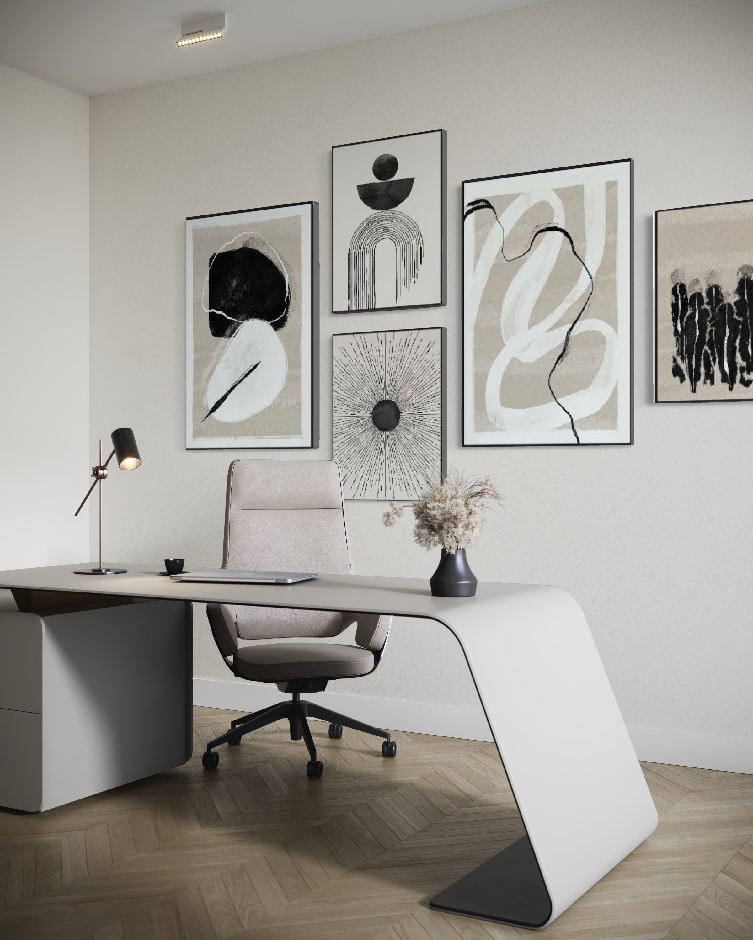 Set Cuadros Decorativos Abstracto Negro Arena 2 - 226A - 5piezas Arte Moderno Estilo Nordico Boho Tonos Neutros