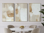 Cargar imagen en el visor de la galería, Set Cuadros Decorativos Abstracto Negro Arena 2 - 279 - Triptico Moderno y Elegante Arte Estilo Boho en Blanco, Beige y Dorado Oro
