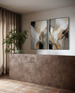 Cargar imagen en el visor de la galería, Set Cuadros Decorativos Abstracto Negro Arena 2 - 206 - Diptico Modernos Arte Minimalista estilo Boho en Tonos Neutros Cálidos
