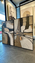 Cargar imagen en el visor de la galería, Set 2 Cuadros Decorativos Abstracto Negro Arena 056 - Estilo Boho Minimalista en Beige y Tonos Tierra-Diptico
