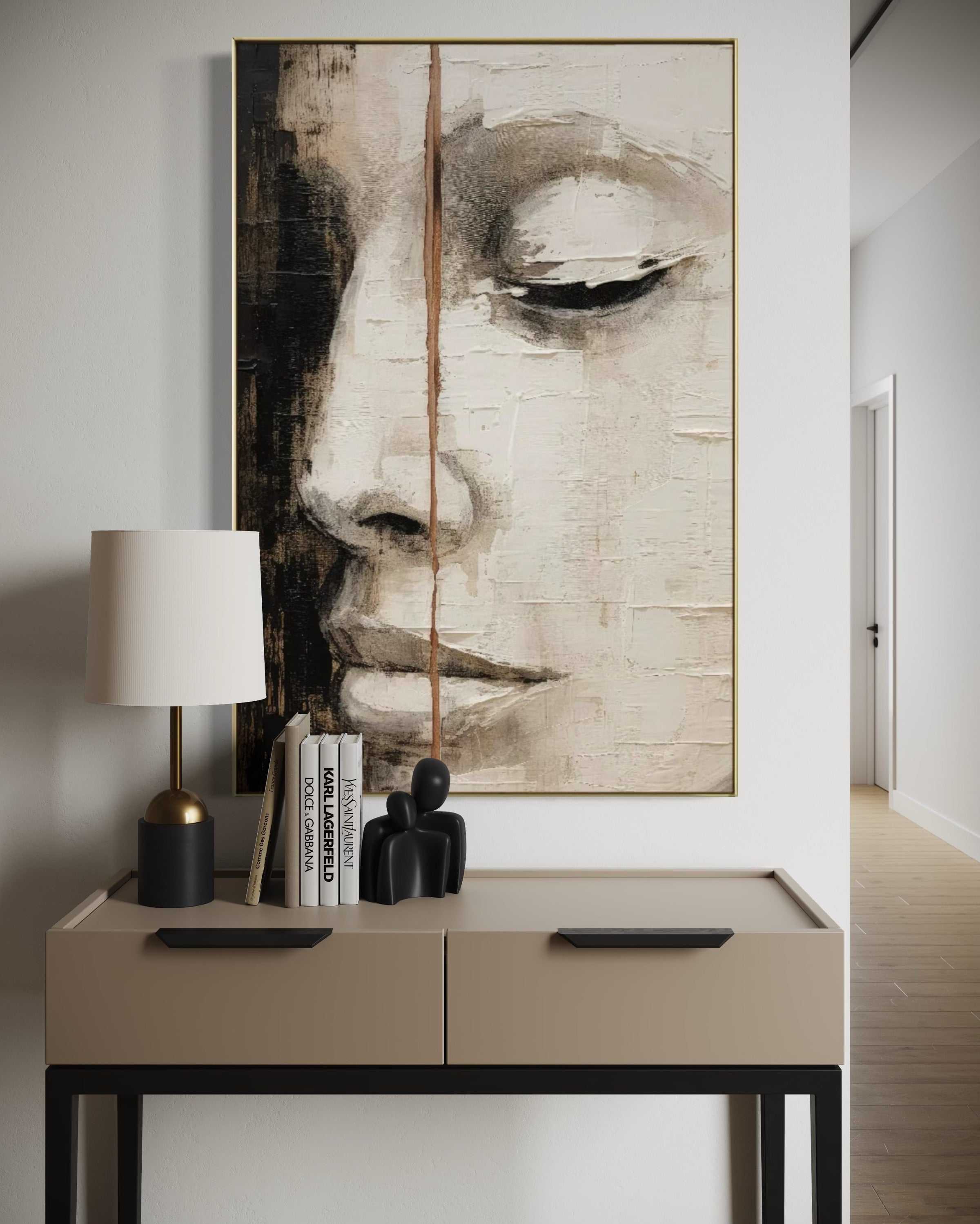 Cuadro Decorativo Abstracto Negro Arena 2-210 Rostro de Mujer Zen Arte Moderno y Elegante Cara estilo Boho