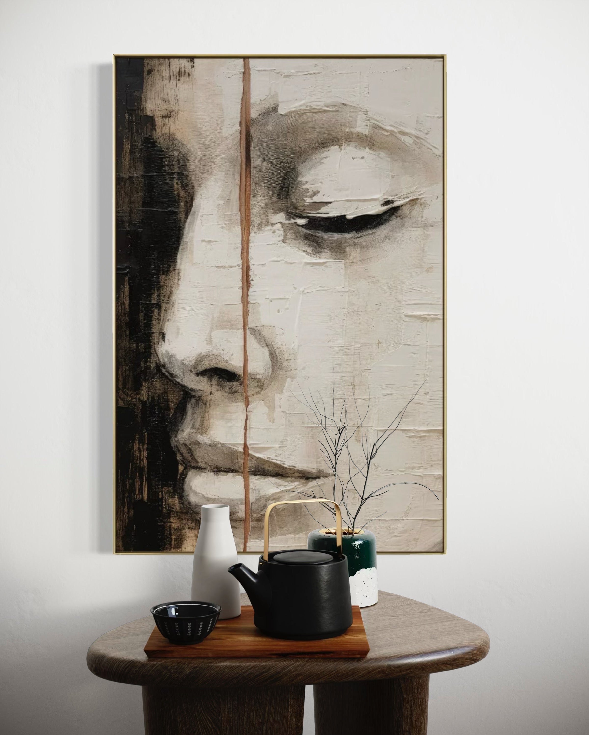 Cuadro Decorativo Abstracto Negro Arena 2-210 Rostro de Mujer Zen Arte Moderno y Elegante Cara estilo Boho