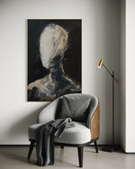 Cargar imagen en el visor de la galería, Cuadro Decorativo Abstracto Negro Arena 2-219 Rostro Moderno Arte Minimalista Cara en Beige y Negro Tonos Neutros
