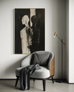 Cargar imagen en el visor de la galería, Cuadro Decorativo Abstracto Negro Arena 2-223 Siluetas Humanas Minimalistas Arte Moderno de Pareja Rostro en Negro y Beige Tonos Neutros
