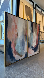 Cargar imagen en el visor de la galería, Set de 2 Cuadros Decorativos Abstract Colors 3 - 302 - Arte Moderno en tono Azul, Rosa y Beige- Díptico
