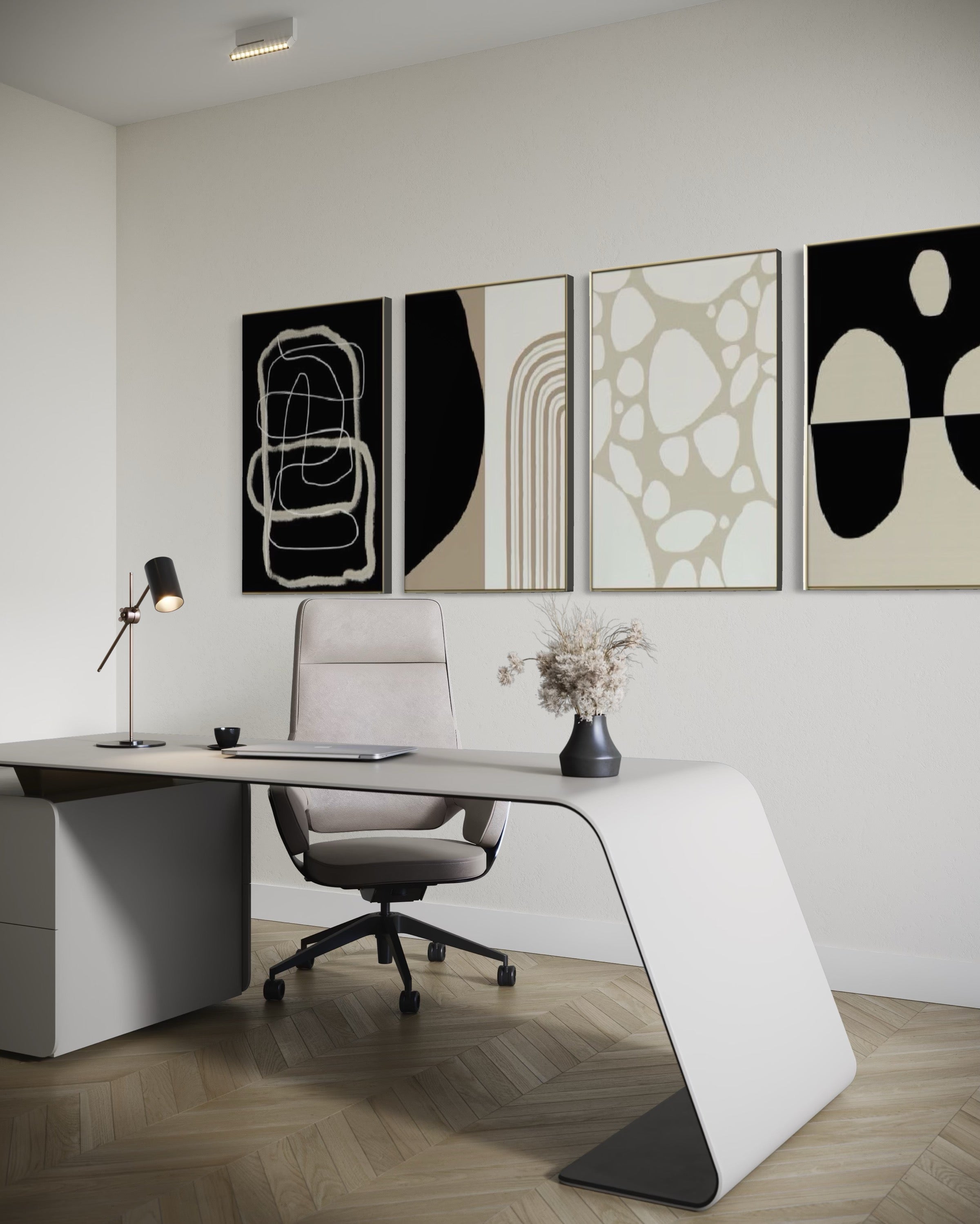 Set Cuadros Decorativos Abstracto Negro Arena 2 - 230 C - 4piezas Arte Moderno y Minimalista Estilo Boho Nordico Tonos Neutros