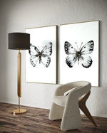 Cargar imagen en el visor de la galería, Cuadro Decorativo Abstracto Negro Arena 2-270 - Boceto Mariposas En Blanco, Negro y Dorado Arte Moderno Estilo Nordico
