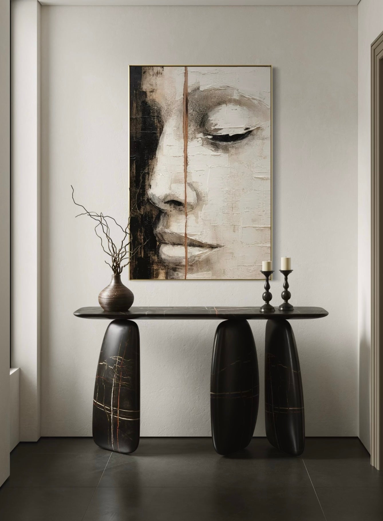 Cuadro Decorativo Abstracto Negro Arena 2-210 Rostro de Mujer Zen Arte Moderno y Elegante Cara estilo Boho