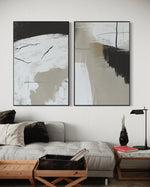 Cargar imagen en el visor de la galería, Set Cuadros Decorativos Abstracto Negro Arena  2 - 243 - Diptico Moderno Estilo Nordico Tonos Neutros
