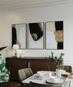 Cargar imagen en el visor de la galería, Set Cuadros Decorativos Abstracto Negro Arena 2 - 214 - Triptico Minimalista y Elegante Arte estilo Nordico en Tonos Beige, Negro, Blanco y Dorado Oro

