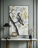 Cargar imagen en el visor de la galería, Cuadro Decorativo Abstracto Negro Arena 2-266 - Perico, Loro, Aves En Blanco y Negro Arte Elegante con Dorado Oro
