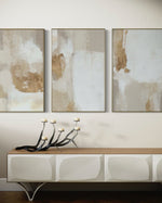 Cargar imagen en el visor de la galería, Set Cuadros Decorativos Abstracto Negro Arena 2 - 279 - Triptico Moderno y Elegante Arte Estilo Boho en Blanco, Beige y Dorado Oro
