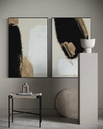 Cargar imagen en el visor de la galería, Set Cuadros Decorativos Abstracto Negro Arena 2 - 214 - Diptico Moderno y Elegante Arte Estilo Nordico en Tonos Neutros con Dorado Oro
