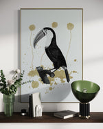 Cargar imagen en el visor de la galería, Cuadro Decorativo Abstracto Negro Arena 2-268 - Boceto de Tucan, Aves en Blanco, Negro y Dorado Oro Arte Moderno Estilo Boho
