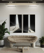 Cargar imagen en el visor de la galería, Set Cuadros Decorativos Abstracto Negro Arena 2 - 237 - Diptico Siluetas Humanas Arte Moderno Minimalista Puertas Estilo Nordico Tonos Neutros
