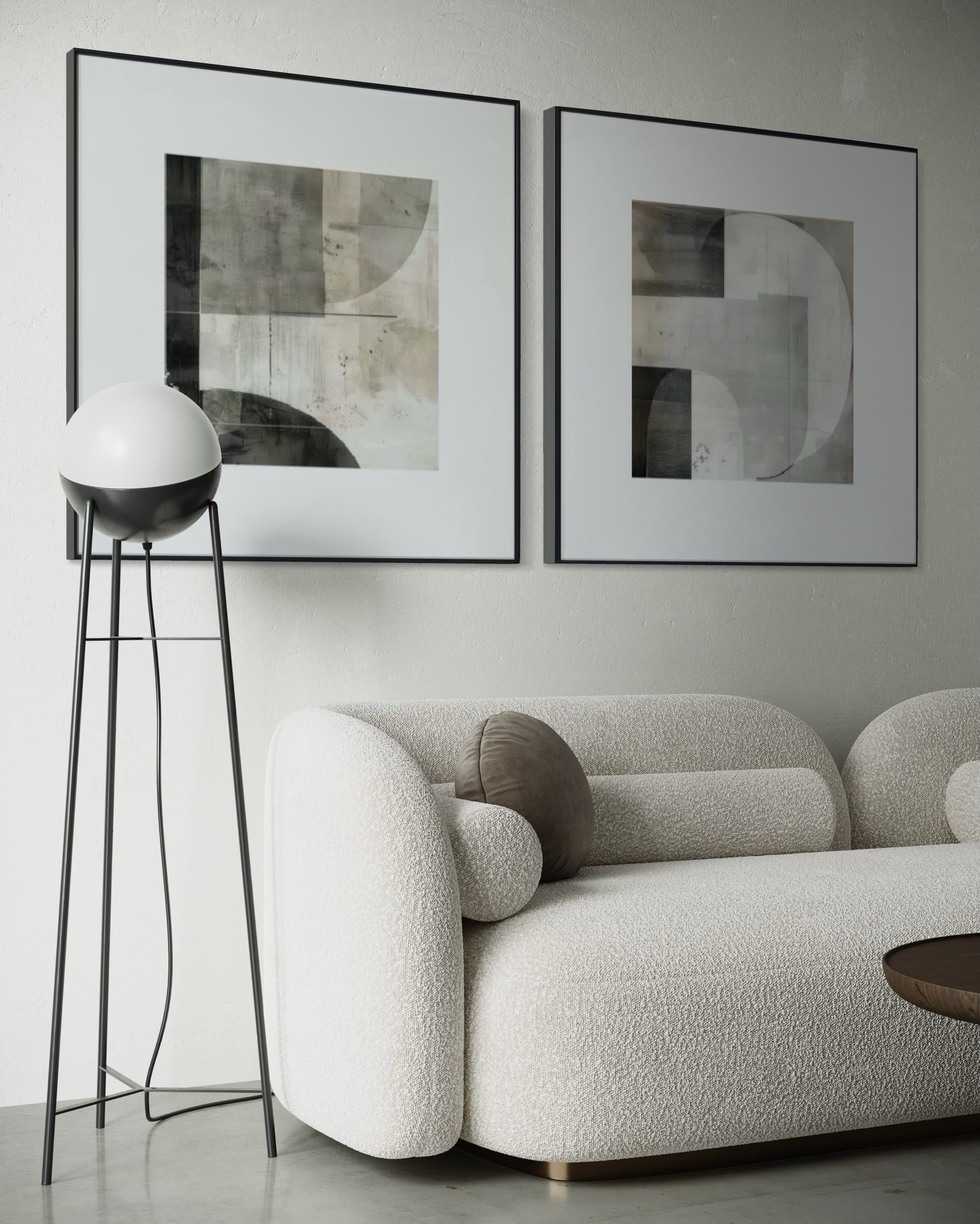 Set Cuadros Decorativos Abstracto Negro Arena 2 - 232 - Diptico Moderno Arte Minimalista Estilo Nordico Tonos Neutros