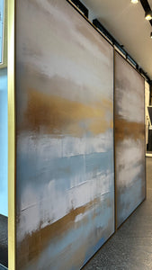 Set de 2 Cuadros Decorativos Abstract Colors 3-311 - Arte Moderno y Elegante en tonos Azul y Dorado-Diptico