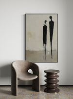 Cargar imagen en el visor de la galería, Cuadro Decorativo Abstracto Negro Arena 2- 225 Siluetas de Pareja Arte Moderno y Minimalista en Tonos Neutros
