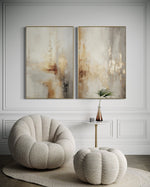 Cargar imagen en el visor de la galería, Set Cuadros Decorativos Abstracto Negro Arena 2 - 280 - Diptico Moderno y Elegante Arte Estilo Boho en Beige y Dorado Oro
