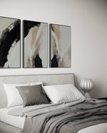 Cargar imagen en el visor de la galería, Set Cuadros Decorativos Abstracto Negro Arena 2-212 -Triptico Moderno y Elegante en Tonos Negro y Beige Arte Minimalista Estilo Nordico
