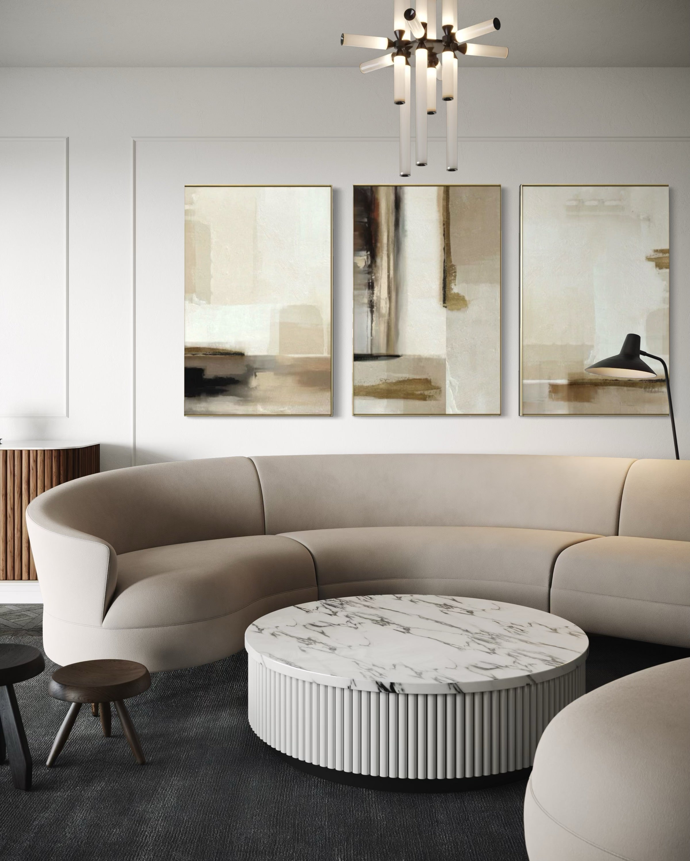 Set Cuadros Decorativos Abstracto Negro Arena 2 - 209 - Triptico Moderno y Elegante Arte Minimalista en Tonos Neutros