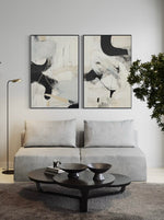 Cargar imagen en el visor de la galería, Set Cuadros Decorativos Abstracto Negro Arena 2 - 221 - Diptico Moderno Arte Minimalista Estilo Nordico Tonos Neutros
