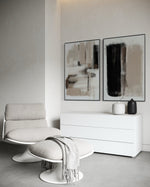 Cargar imagen en el visor de la galería, Set Cuadros Decorativos Abstracto Negro Arena 2 - 204 - Díptico Moderno y Minimalista estilo Nordico En Tonos Neutros Beige, Negro y Blanco
