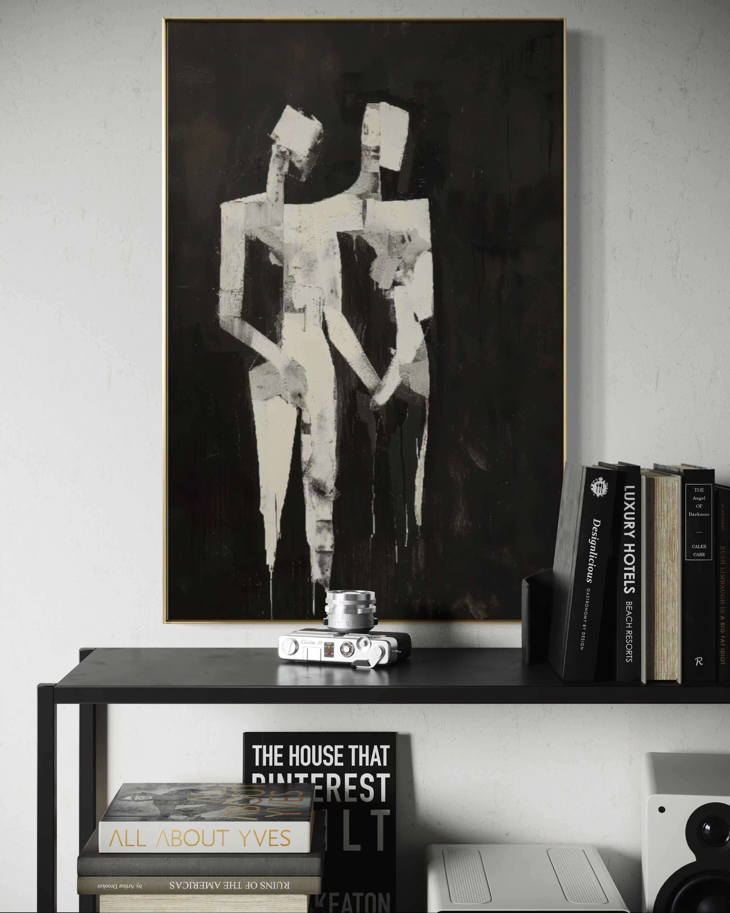 Cuadro Decorativo Abstracto Negro Arena 2-224 Siluetas de Pareja Arte Moderno y Minimalista en Beige y Negro Tonos Neutros