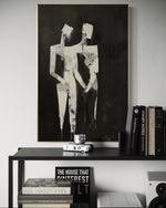 Cargar imagen en el visor de la galería, Cuadro Decorativo Abstracto Negro Arena 2-224 Siluetas de Pareja Arte Moderno y Minimalista en Beige y Negro Tonos Neutros
