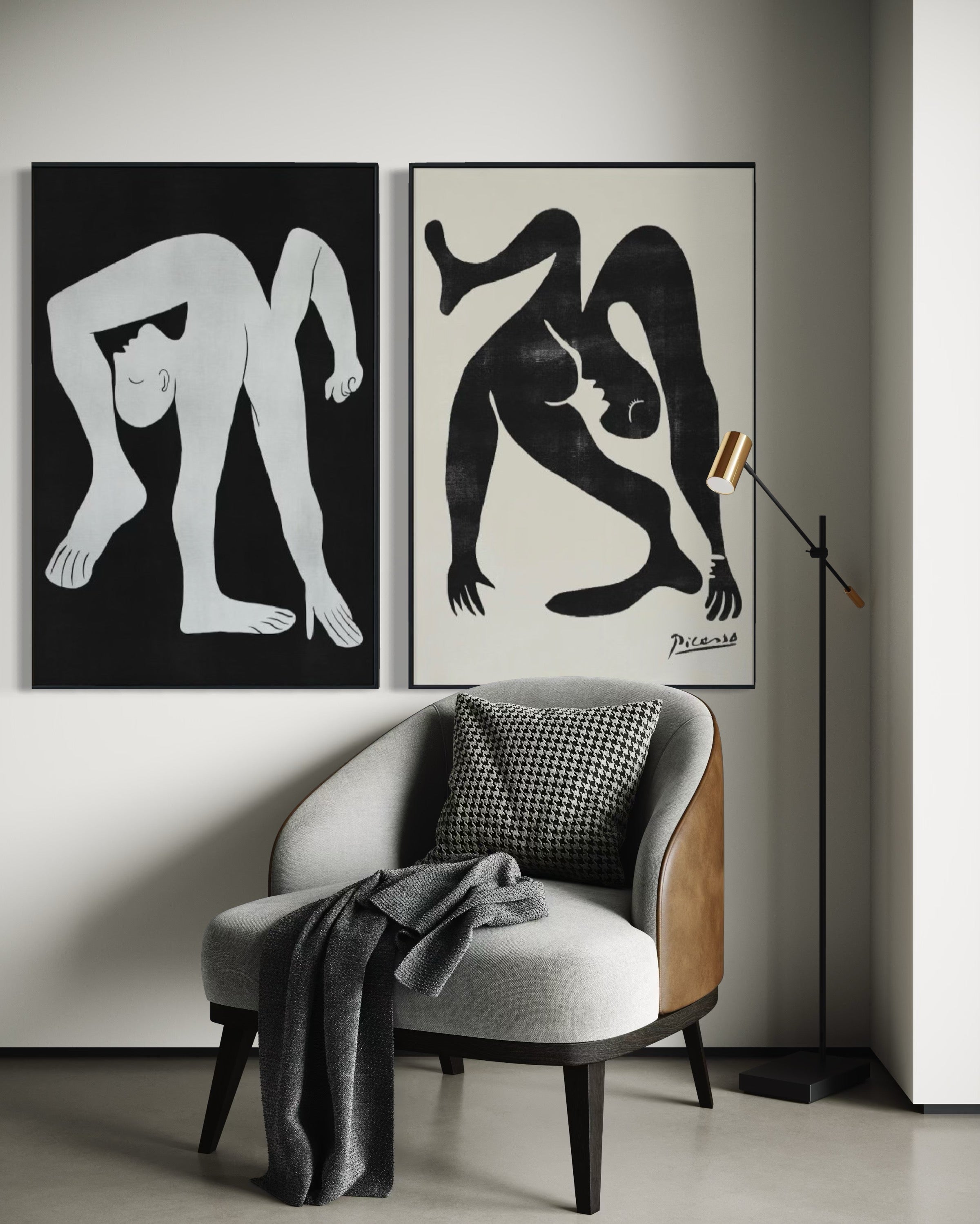 Set Cuadros Decorativos Abstracto Negro Arena 2-231 -Diptico