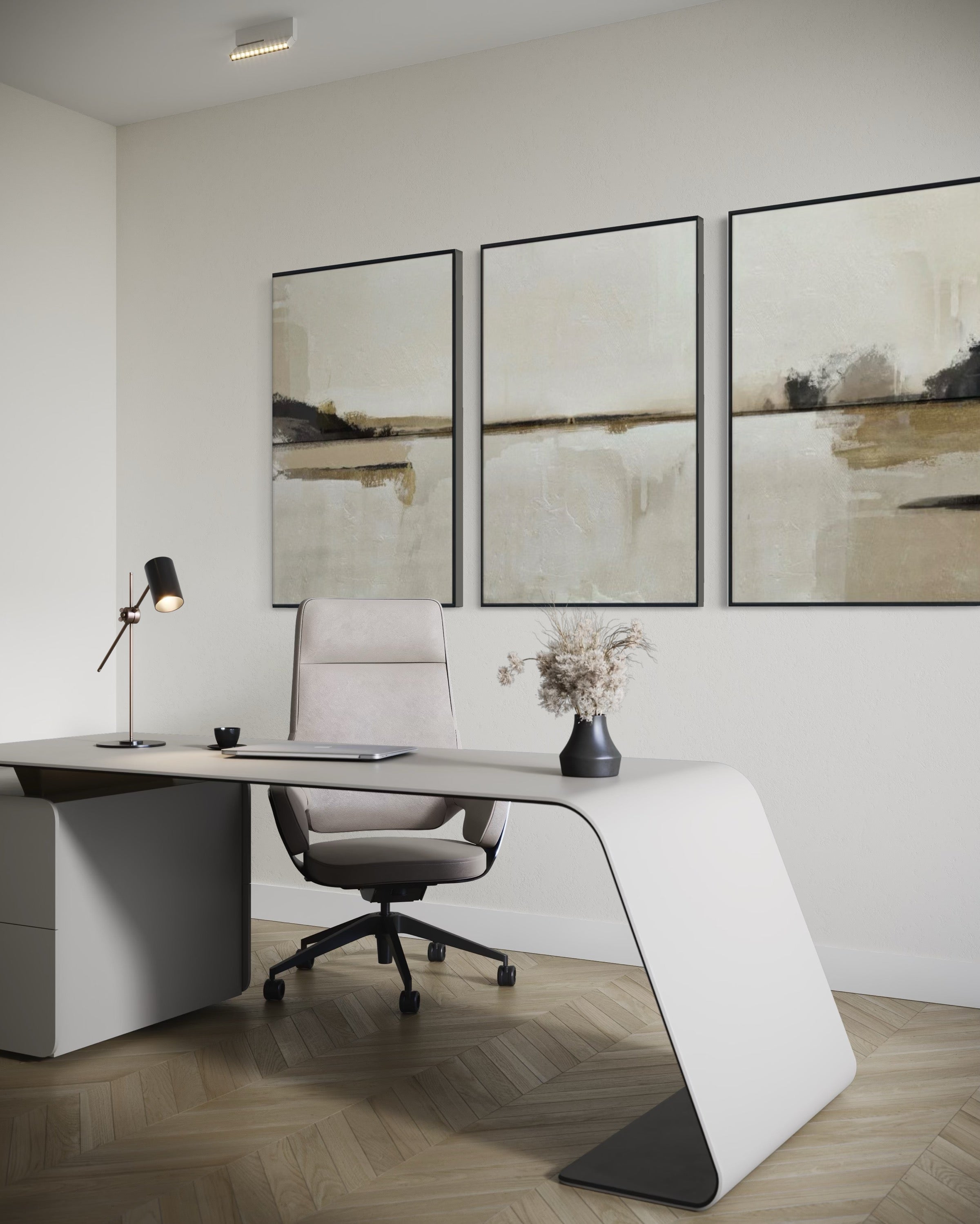 Set Cuadros Decorativos Abstracto Negro Arena 2 - 216 - Triptico Moderno y Elegante Arte Minimalista Estilo Nordico Tonos Neutros