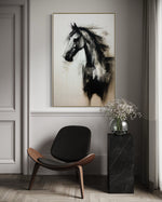 Cargar imagen en el visor de la galería, Cuadro Decorativo Abstracto Negro Arena 2- 258 -Boceto de Caballo Negro Arte Moderno en Tonos Neutros

