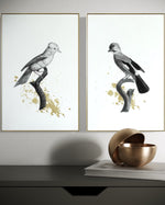 Cargar imagen en el visor de la galería, Set Cuadros Decorativos Abstracto Negro Arena 2 - 264 - Diptico Boceto de Pájaros Arte de Aves En Blanco, Negro y Dorado Oro
