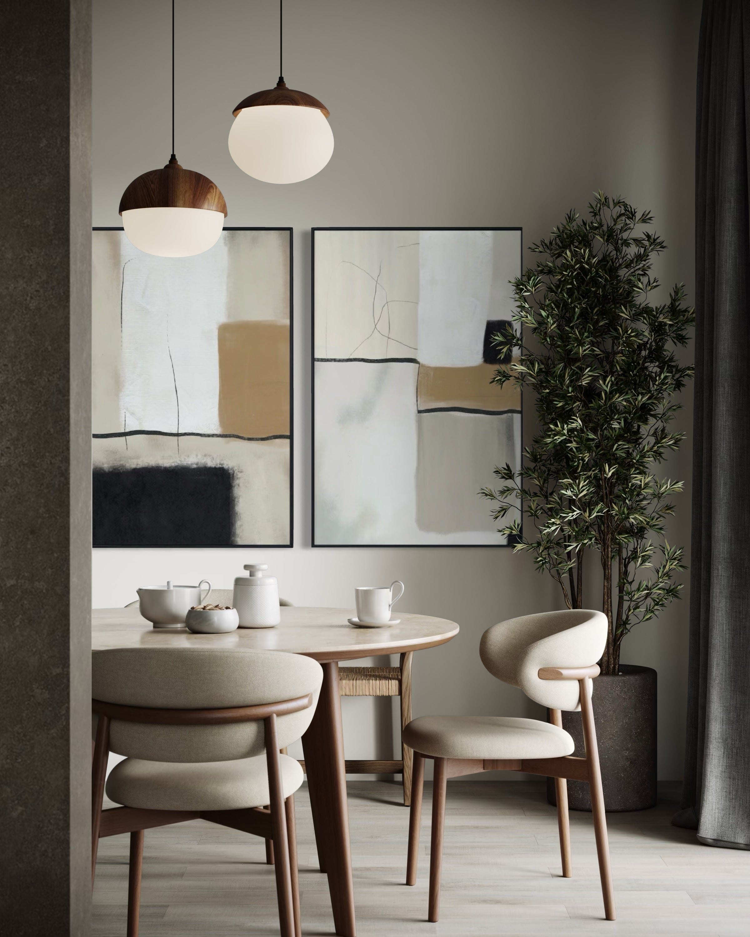 Set Cuadros Decorativos Abstracto Negro Arena 2 - 217 - Diptico Moderno y Elegante Arte Estilo Nordico Tonos Neutros