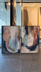 Set de 2 Cuadros Decorativos Abstract Colors 3 - 302 - Arte Moderno en tono Azul, Rosa y Beige- Díptico