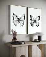 Cargar imagen en el visor de la galería, Cuadro Decorativo Abstracto Negro Arena 2-270 - Boceto Mariposas En Blanco, Negro y Dorado Arte Moderno Estilo Nordico
