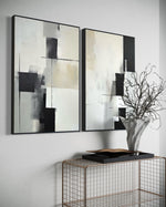 Cargar imagen en el visor de la galería, Set Cuadros Decorativos Abstracto Negro Arena 2 - 227 - Diptico Moderno y Minimalista Arte Estilo Nordico en Negro, Beige y Gris Tonos Neutros
