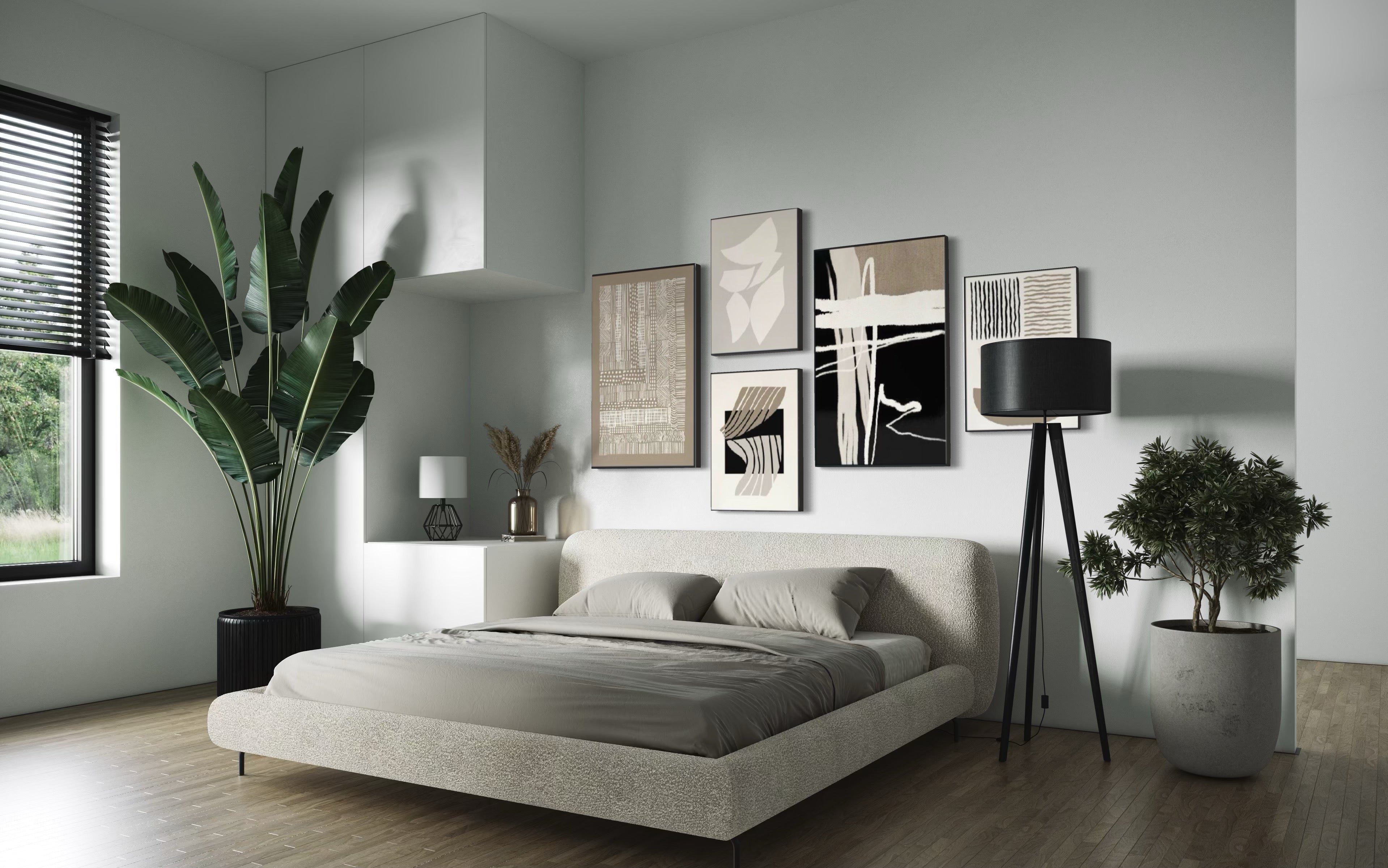 Set Cuadros Decorativos Abstracto Negro Arena 2 - 218A - 5piezas Minimalistas Arte Moderno Estilo Nordico en Tonos Neutros