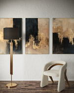 Cargar imagen en el visor de la galería, Set Cuadros Decorativos Abstracto Negro Arena 2-275- Triptico Moderno y Elegante en Negro, Beige y Dorado Oro
