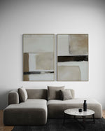 Cargar imagen en el visor de la galería, Set Cuadros Decorativos Abstracto Negro Arena 2 - 239 - Diptico Moderno y Minimalista en Negro, Beige y Cafe Tonos Neutros
