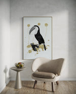 Cargar imagen en el visor de la galería, Cuadro Decorativo Abstracto Negro Arena 2-268 - Boceto de Tucan, Aves en Blanco, Negro y Dorado Oro Arte Moderno Estilo Boho
